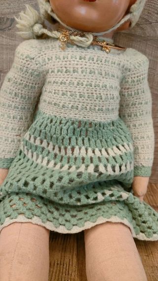 Bambola vintage pezza e viso ceramica