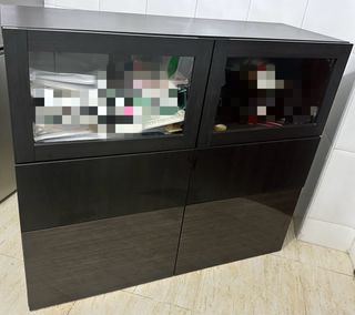Mueble de salón completo madera oscura con led