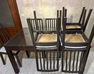 Mueble de salón completo madera oscura con led
