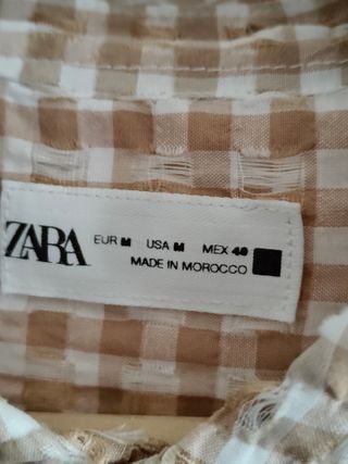 Camisa Zara cuadros beige y blanco Talla M