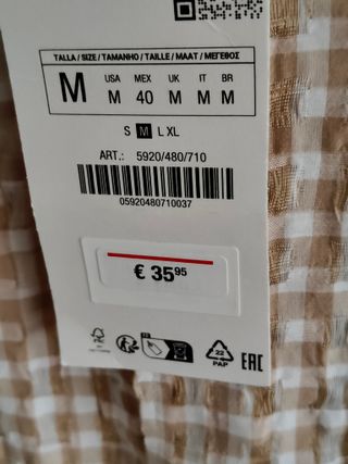 Camisa Zara cuadros beige y blanco Talla M