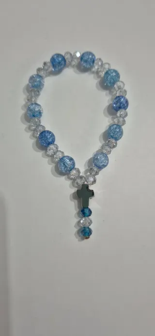 Rosario Pulsera Cuentas Azules y Blancas