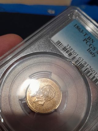 Moneta d'oro 10 Lire Vittorio Emanuele II 1863