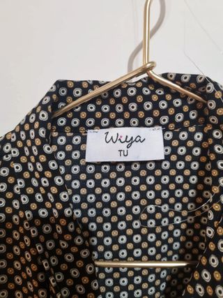 Wiya T M Camisa con corbata negra, marrón claro y