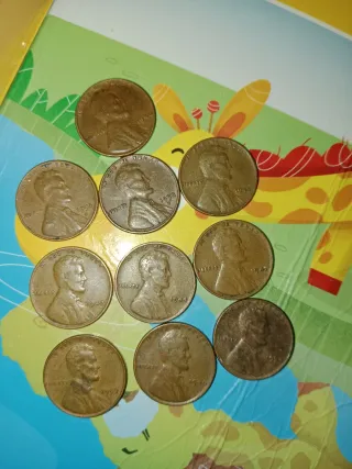 Lote de 10 Monedas Americanas One Cent Trigo