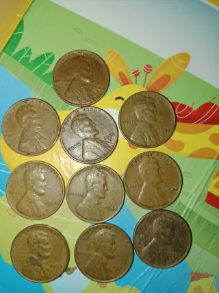 Lotto di 10 monete americane di grano da un centesimo