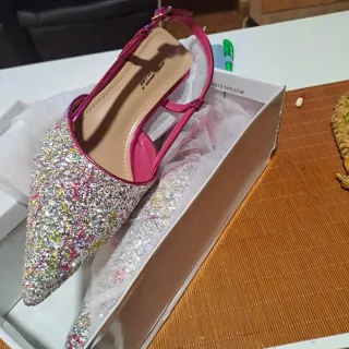 Zapatos de fiesta plateados y rosas