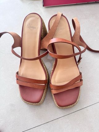 Sandalias Castañer Cuña Esparto Marrón
