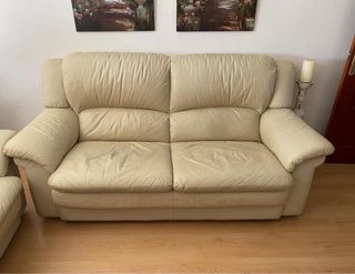 Conjunto Sofás 2 y 3 Plazas Cuero Beige