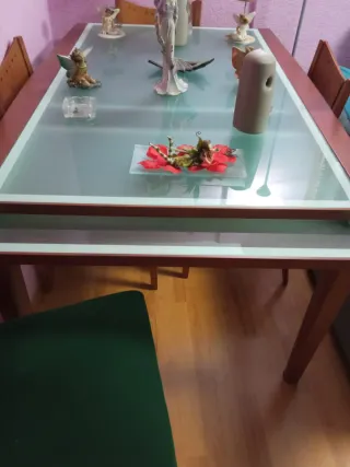 Mesa extensible madera y cristal