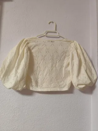 Top Zara Blanco Manga Abullonada Talla S