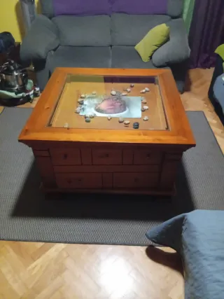 Mesa de centro cuadrada madera y cristal