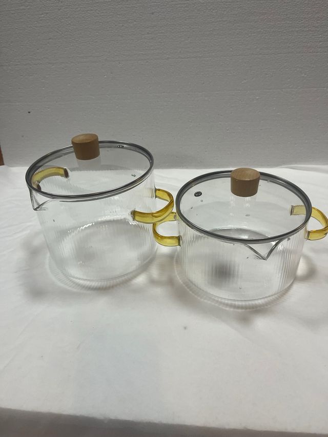 Juego de 2 Ollas de Cristal con Tapa para cocinar.