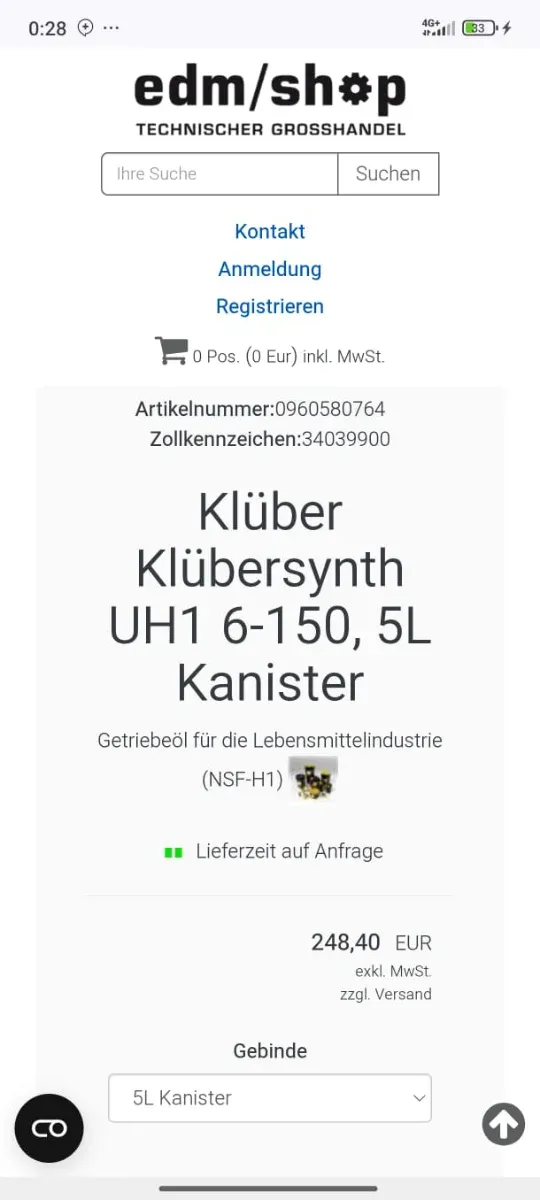 Lubricante Klüber UH1 6-150 5L
