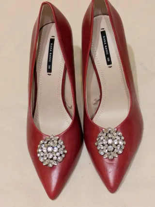 Salones Zara Piel Rojo Talla 39