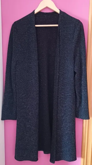 Chaqueta Larga Lurex Negra y Plateada