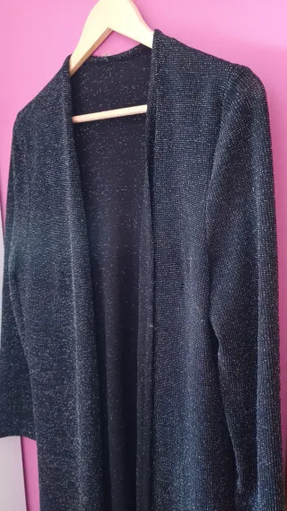 Chaqueta Larga Lurex Negra y Plateada