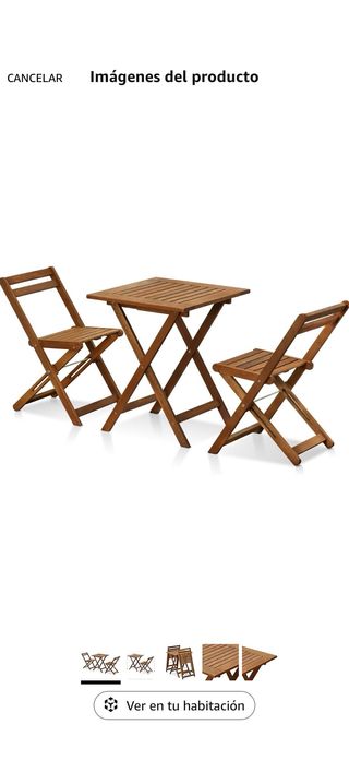 Mesa y 2 Sillas Plegables Madera