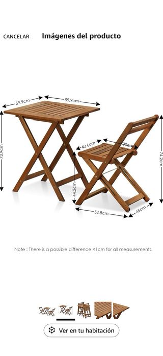 Mesa y 2 Sillas Plegables Madera
