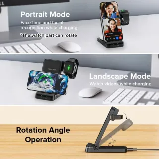 Caricatore wireless, caricabatterie rapido pieghevole 3 in 1