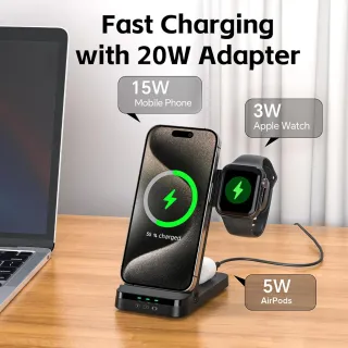 Caricatore wireless, caricabatterie rapido pieghevole 3 in 1