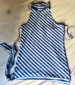 Camiseta tirantes rayas azul y plata