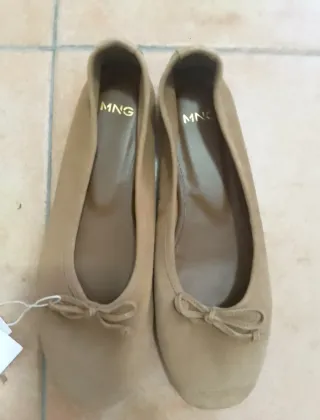MNG Zapatos Bailarinas Piel Beige Talla 38