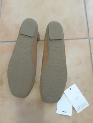 MNG Zapatos Bailarinas Piel Beige Talla 38