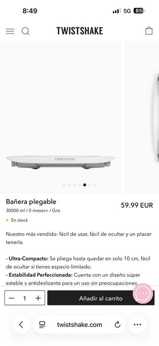 Bañera Plegable Twistshake Gris