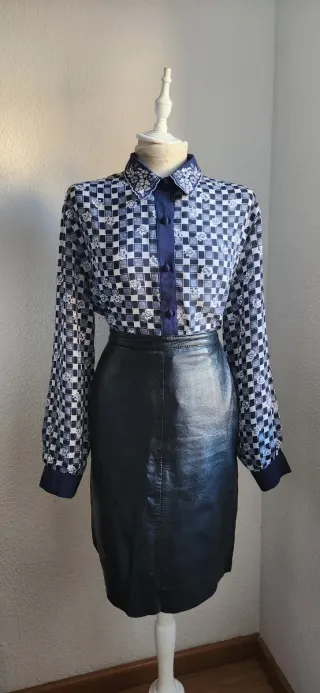 Blusa Vintage Cuadros Azul y Blanco