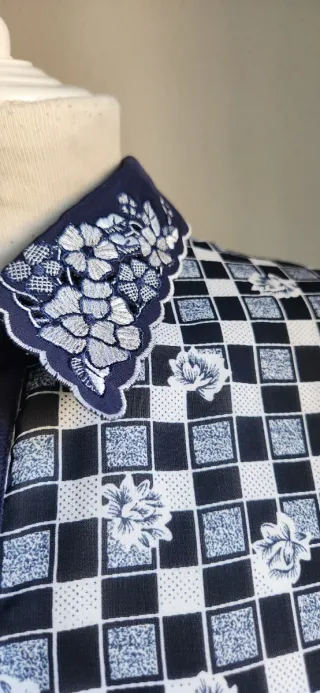Blusa Vintage Cuadros Azul y Blanco