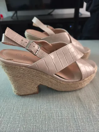 Sandalias cuña beige mujer talla 37