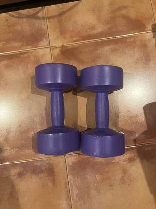 Pesas moradas para ejercicio