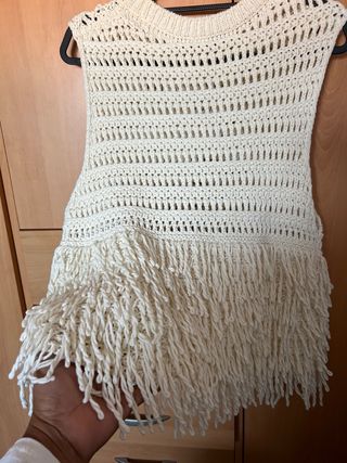Blusa Zara Crochet con Flecos Talla L