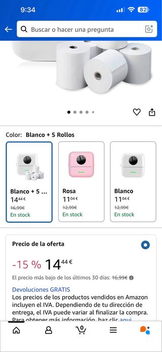 NK Impresora Fotográfica Portátil + 4 Rollos