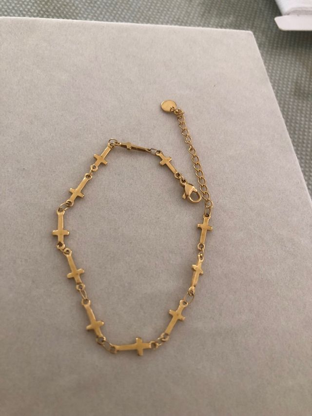 Pulsera Acero Inoxidable Cruz Dorada