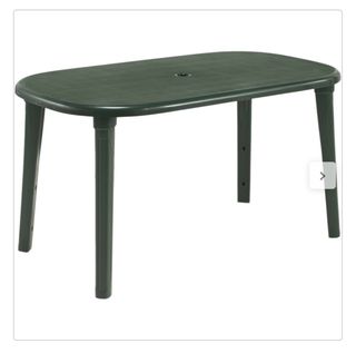 Mesa ovalada de plástico verde.
Hay 3 unidades.