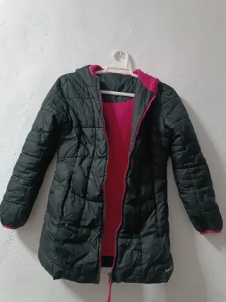 Abrigo niña negro cremallera rosa talla 11-12 
