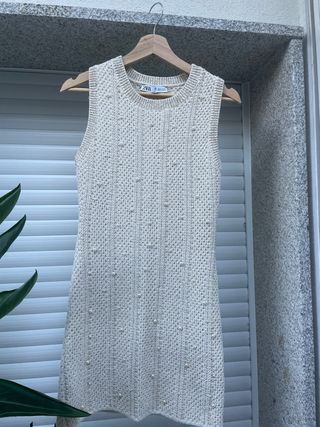 Vestido Zara Beige Perlas