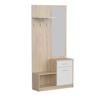 Mueble Recibidor Blanco y Roble con Espejo