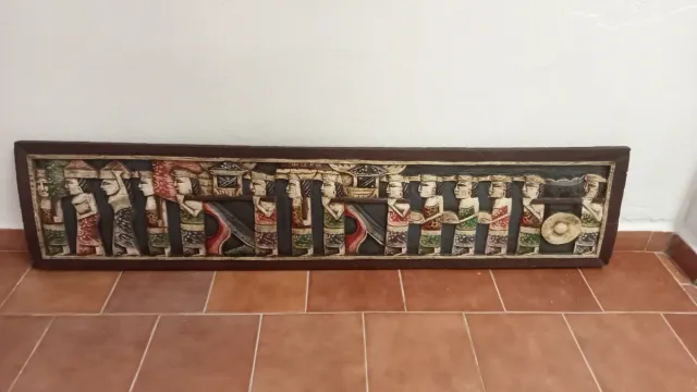 Cuadro Retablo Exótico Tallado Policromado