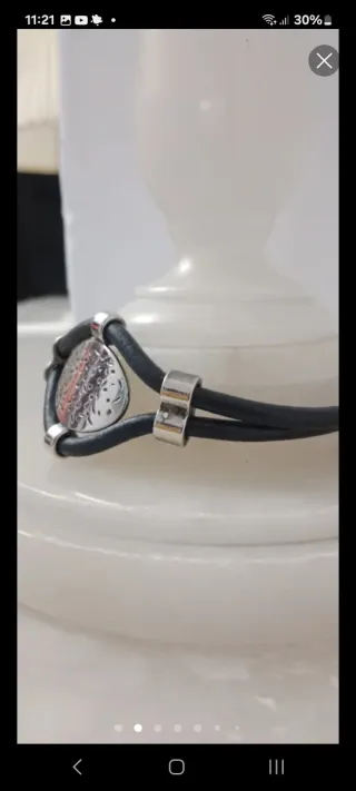 Pulsera cuero y plata diseño tribal