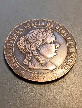 Moneda de 5 céntimos escudo 1867
