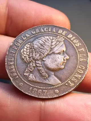 Moneda de 5 céntimos escudo 1867