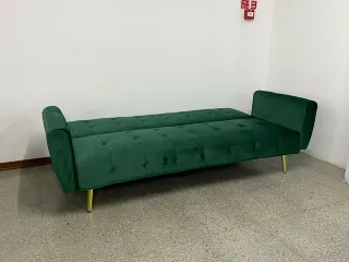 Sofá Cama Terciopelo Verde con Patas Doradas