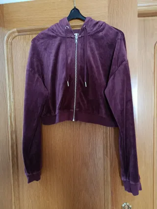 Sudadera corta mujer terciopelo cremallera