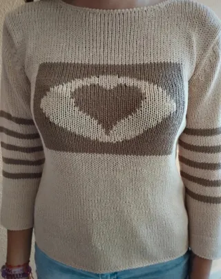 Jerséi sin marca de punto beige y marrón talla S