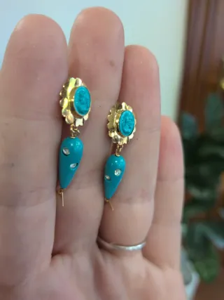 Pendientes Oro Pescaítos Turquesa
