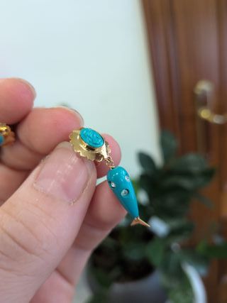 Pendientes Oro Pescaítos Turquesa