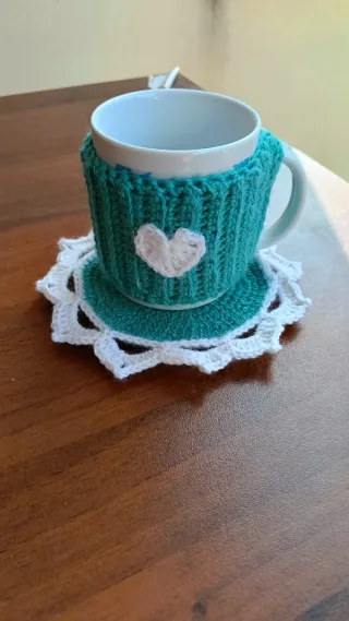 Scalda tazza e sotto tazza lana uncinetto
